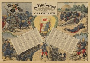 Kalender voor 1915, met slagveldscènes uit de Eerste Wereldoorlog