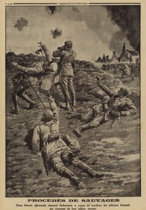 Twee gewonde Duitse soldaten schieten Franse officieren neer die hen hadden geholpen onderdak te vinden, Eerste Wereldoorlog door Louis Charles (after) Bombled