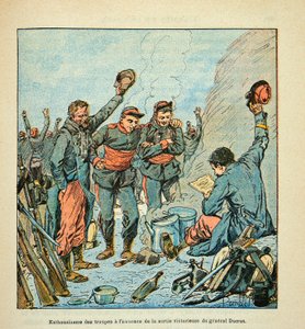 De soldaten van de Armee de la Loire enthousiast bij de aankondiging van de overwinning van generaal Ducrot