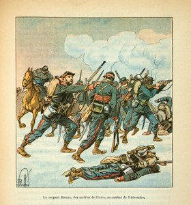 Het leger van de Loire door Eugene Sergeant, geïllustreerd door Louis Bombled: Sergeant Ramus van de mobiele eenheid van Isere in de slag van 7 december door Louis Charles Bombled