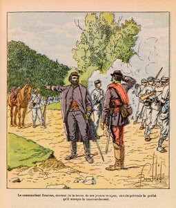 De Oostelijke Armee van Eugene Sergeant, bekend als Grenest, geïllustreerd door Louis Bombled: Kolonel Bourras tijdens de gevechten bij Brouvelieures in oktober 1870