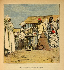De oorlog in Madagaskar - Anekdotische geschiedenis van de Franse expedities van 1885-1895 door Henri Galli, geïllustreerd door Louis Bombled: Kabiele konvooien, bezoek van een militaire arts door Louis Charles Bombled