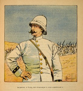 De oorlog in Madagaskar-Anekdotische geschiedenis van de Franse expedities van 1885-1895 door Henri Galli, geïllustreerd door Louis Bombled: Portret van generaal De Torcy, stafchef van de expeditieleger in Madagaskar door Louis Charles Bombled