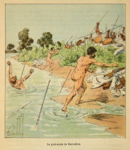 De oorlog in Madagaskar - Anecdotische geschiedenis van de Franse expedities van 1885-1895 door Henri Galli, geïllustreerd door Louis Bombled: Sakalaves vallen Franse onderhandelaars aan in Marosakoa in 1895