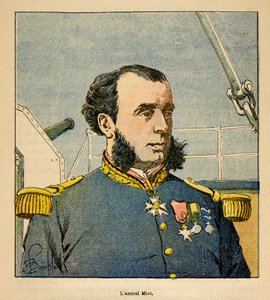 De Oorlog in Madagaskar-Anekdotische Geschiedenis van de Franse Expedities van 1885-1895 door Henri Galli, geïllustreerd door Louis Bombled: Portret van admiraal Paul Emile Miot, privécollectie door Louis Charles Bombled