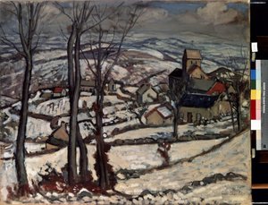 Dorp in Morvan onder de sneeuw door Louis Charlot