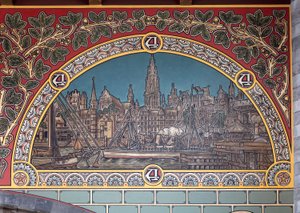 Stationsgebouw (Sint-Pietersstation). Interieur. 1912. De inkomhal. door Louis Cloquet