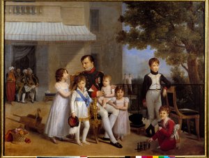 Keizer Napoleon I omringd door de kinderen van zijn familie op het terras van het kasteel van Saint Cloud in 1810 door Louis Ducis