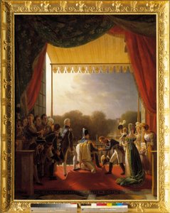 Lodewijk XVIII, omringd door leden van de koninklijke familie, op het balkon van de Tuilerieën, bij de terugkeer van het leger uit Spanje, 2 december door Louis Ducis