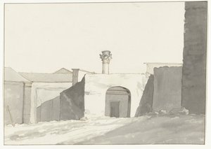 Antieke zuil en gebouwen in haven van Brindisi door Louis Ducros