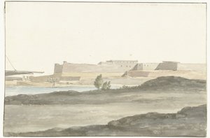 Gezicht op het kasteel in de haven van Barletta door Louis Ducros
