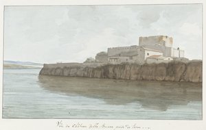 Gezicht op kasteel van Brucoli, ‘La Bruca’ door Louis Ducros