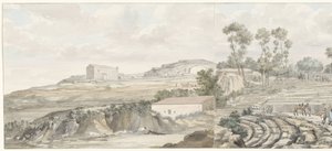Interieur met trappen van theater in Syracuse (Voyage en Italie, en Sicile et à Malte - 1778) door Louis Ducros