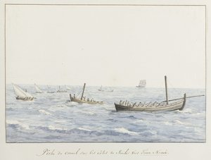 Koraalvissers voor de kust van Sicilië ter hoogte van Terra Nuova (Voyage en Italie, en Sicile et à Malte - 1778) door Louis Ducros