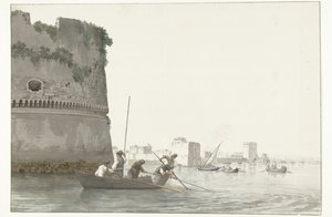 Mosselvissers op Mare Piccolo bij de vestingwerken van Tarente door Louis Ducros