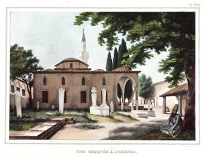 Een moskee in Athene - uit "Reis naar Athene en Constantinopel, of verzameling van Griekse en Ottomaanse portretten, uitzichten en kostuums, geschilderd op plaatsen van de natuur, lithografieën en kleuren door Louis Dupre (1789-1837), leerling van David. 1 door Louis Dupré