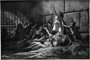 Gravure die Velleda, profetes van de Germanen, afbeeldt, naar een schilderij van Edouard Fournier in 1887