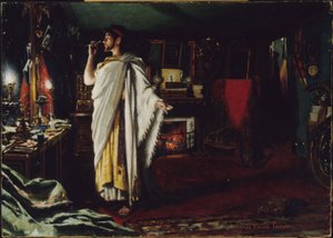 Mounet-Sully die zich opmaakt in zijn kleedkamer voor een voorstelling van "Œdipe roi" door Louis Edouard Paul Fournier