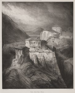 Kerk van Saint Jean, Thiers, Auvergne door Louis Eugene Gabriel Isabey