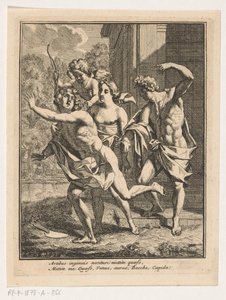 Een jonge man vlucht voor Bacchus, Venus en Amor door Louis Fabritius Dubourg