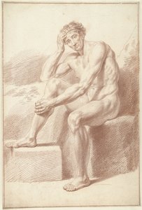 Mannelijk naakt, zittend met opgetrokken knieën door Louis Fabritius Dubourg