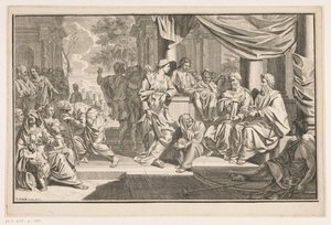 Paulus en Barnabas predikend voor de tempel