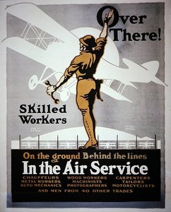 Vaardige Arbeiders Achter de Linies in de Luchtmacht, Eerste Wereldoorlog wervingsposter door Louis Fancher