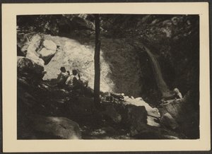 [Figuren in schaduwrijk boslandschap].