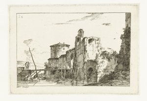 Fort en een brug over de rivier door Louis Gabriel Moreau