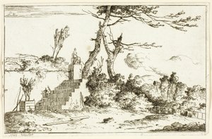 Landschap met Klassiek Standbeeld door Louis Gabriel Moreau