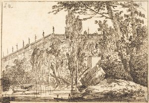 Park met Terras en een Balustrade met Beelden door Louis Gabriel Moreau the Elder