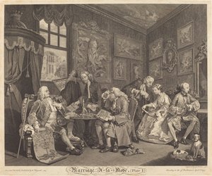 Huwelijk à la Mode: pl.1 door Louis Gerard Scotin after William Hogarth