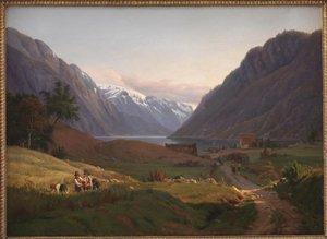 Uitzicht op Odda aan de Sør Fjord in Hardanger, Noorwegen. Ochtendlicht