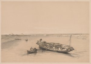 Egypte en Nubië: Deel I - Nr. 4, Slavenboten op de Nijl, uitzicht richting..., 1838 door Louis Haghe