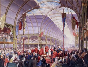 Sir Thomas Fairbairn overhandigt het adres aan de Prins-Gemaal op de Kunstschatten Tentoonstelling, Manchester, mei 1857 door Louis Haghe