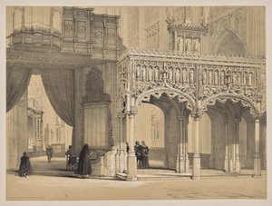 Schetsen in België en Duitsland, Eerste Serie, Scherm in de Kathedraal van St. Pieter, Leuven door Louis Haghe