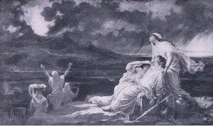 Herculaneum: De uitbarsting van de Vesuvius, illustratie uit De Wereldbibliotheek van Beste Boeken, ca. 1940 door Louis Hector Leroux