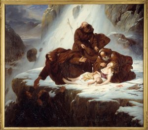 De religieuzen in het hospice van Saint Gotthard geven hulp aan door bandieten getroffen families