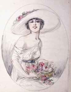 Meisje met Bloemenboeket door Louis Icart
