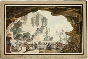 Uitzicht op de Grotta di Palazzo met banket door Louis Jean Desprez