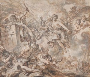 Juno beveelt Aeolus om de winden los te laten door Louis Jean Jacques Durameau
