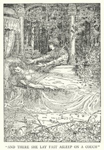 "En daar lag ze vast in slaap op een bank" door Louis John Rhead