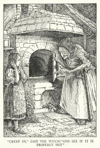 "Kruip erin," zei de heks, "En kijk of het goed heet is" door Louis John Rhead