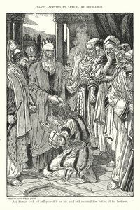 David gezalfd door Samuel in Bethlehem door Louis John Rhead