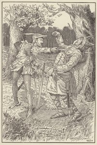 Robin stak zijn zwaard door Sir Guys lichaam door Louis John Rhead