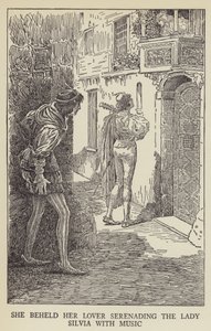 Ze zag haar minnaar de Lady Silvia serenaderen met muziek door Louis John Rhead