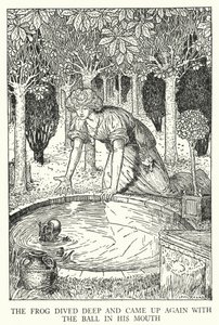 De kikker dook diep en kwam weer boven met de bal in zijn mond door Louis John Rhead