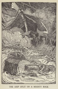 Het schip brak op een machtige rots door Louis John Rhead