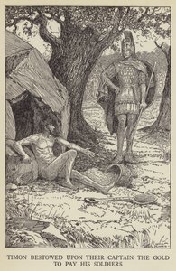 Timon schonk hun kapitein het goud om zijn soldaten te betalen door Louis John Rhead