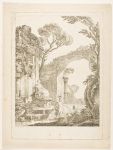 De fontein in de ruïnes door Louis Joseph Masquelier